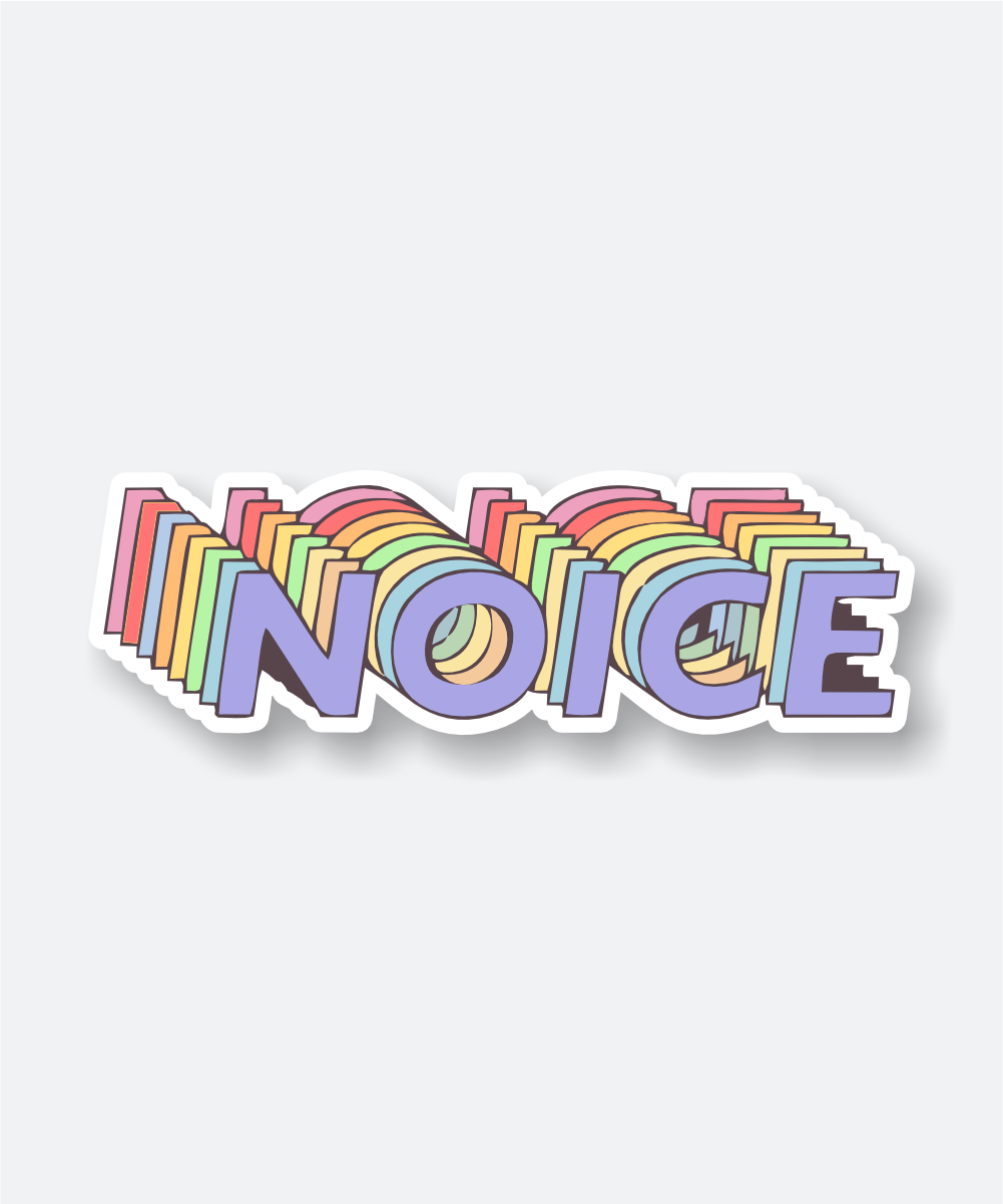NOICE sticker featuring a colorful retro design.