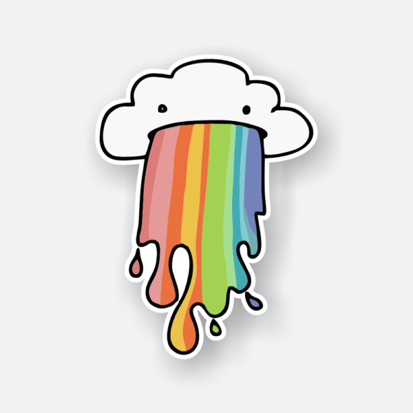 Clouds Puke Rainbow Sticker featuring a quirky cloud design.