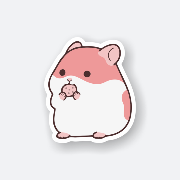 Cute hamster sticker featuring a chubby hamster holding a nut.