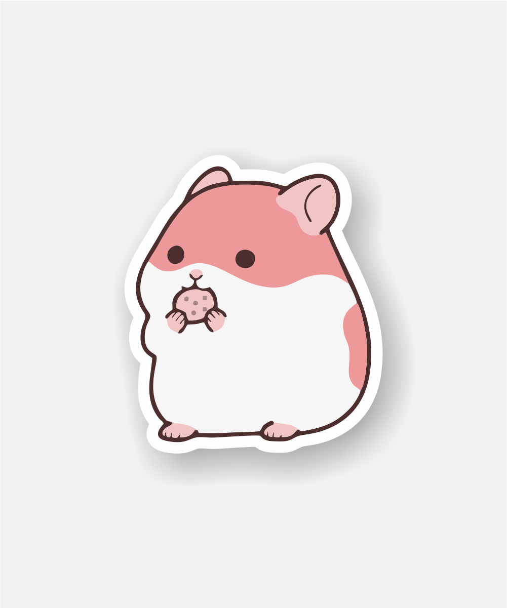 Cute Hamster With Nuts Sticker - Adorable Vinyl Sticker 1 Cute hamster sticker featuring a chubby hamster holding a nut.