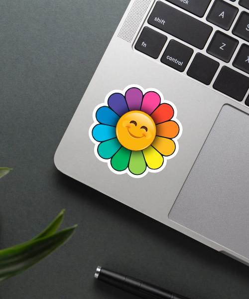 Mockup of Cute Smiling Flower Sticker on a water bottle