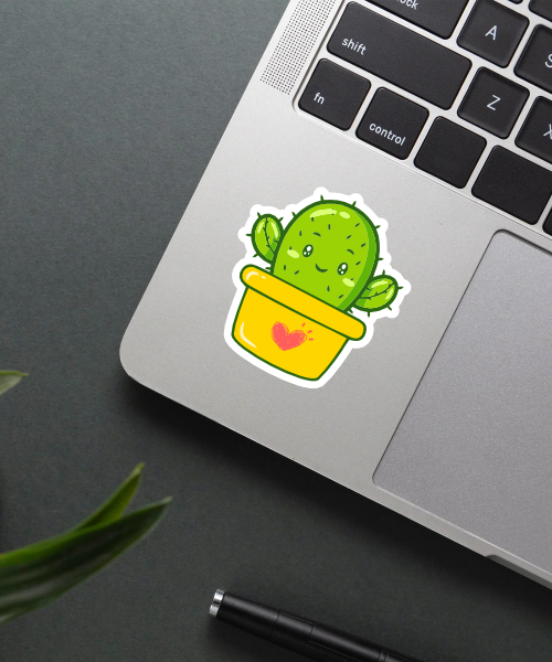 Mockup showing the cute cactus sticker applied on a water bottle.