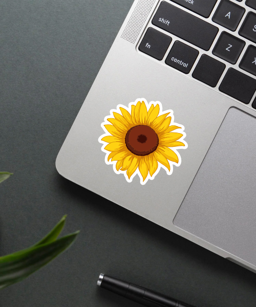 Mockup of Sunflower Sticker on a water bottle.