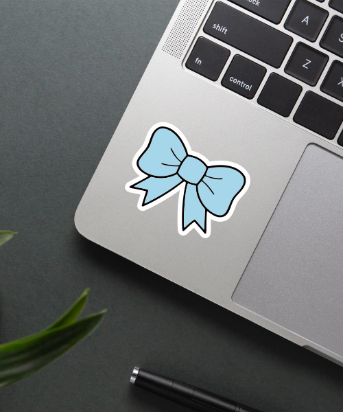 Mockup of Blue Hair Bow sticker on a laptop.