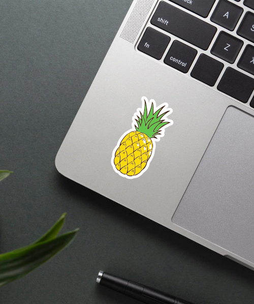 Mockup of pineapple sticker applied on a water bottle.