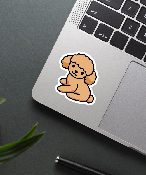 Cute Puppy Sticker - Adorable Vinyl Sticker for Dog Lovers 2 Mockup showing the cute puppy sticker applied on a laptop.