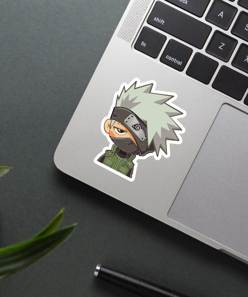 kakashi anime sticker on laptop showing ninja mask and silver hair