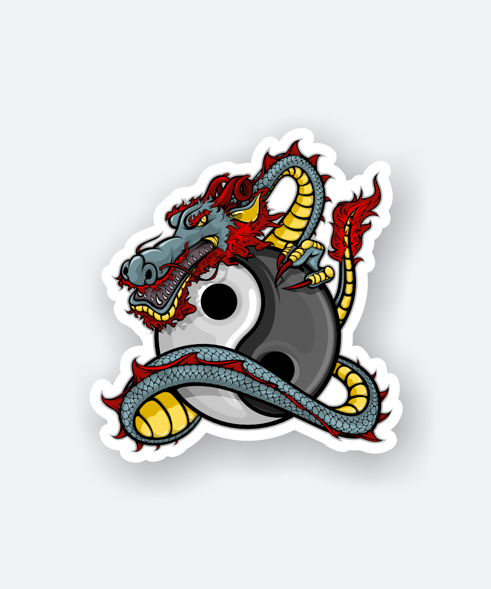 Yin Yang Dragon Anime Sticker with Red and Yellow Details 1 yin yang dragon sticker