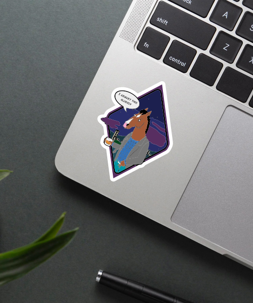 bojack horseman regret quote sticker on laptop surface showing character and speech bubble