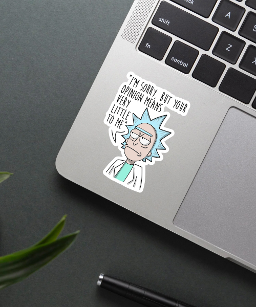 rick opinion sticker on phone showing cartoon with sarcastic quote bubble