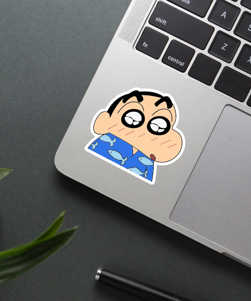 shinchan cartoon sticker on phone case surface showing bright colors and clear design