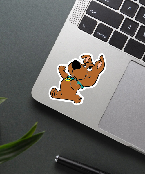 scooby doo cartoon sticker on water bottle surface showing bright colors and clear design