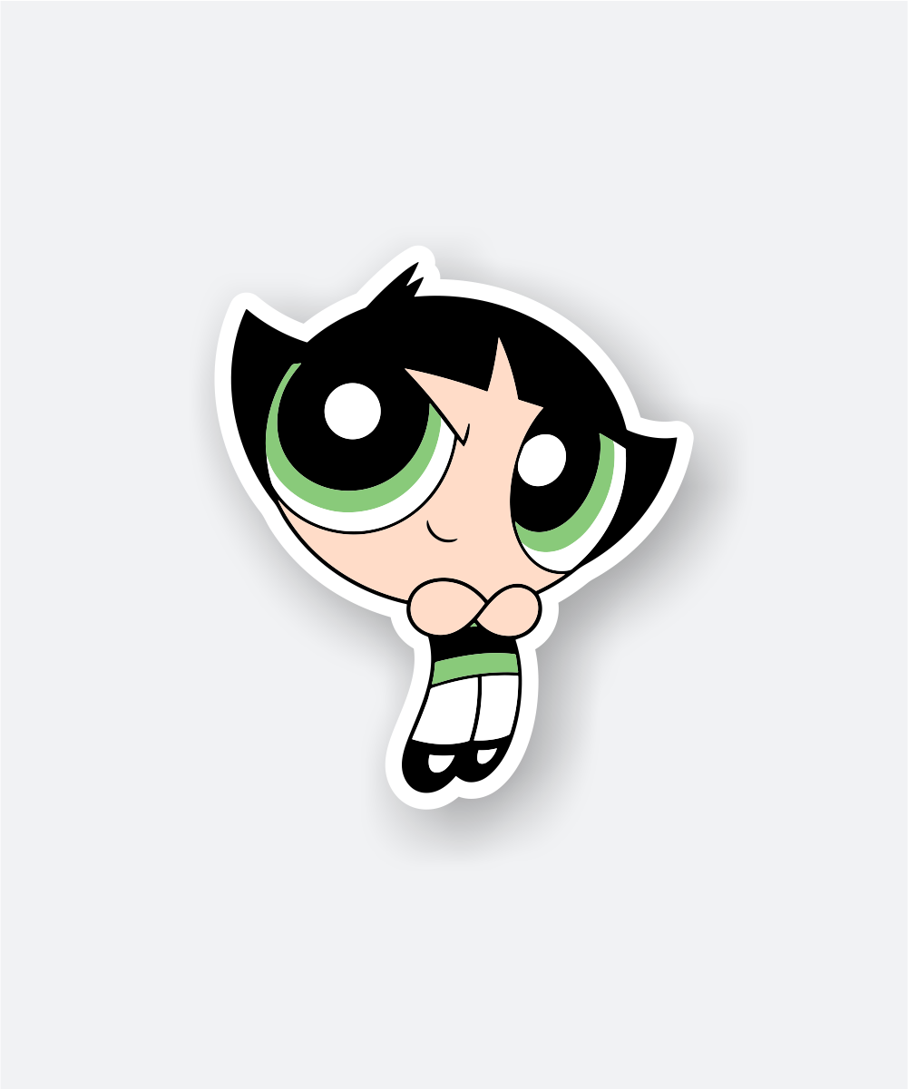 Buttercup Cartoon Sticker with Smirking Face and Green Outfit 1 buttercup cartoon sticker