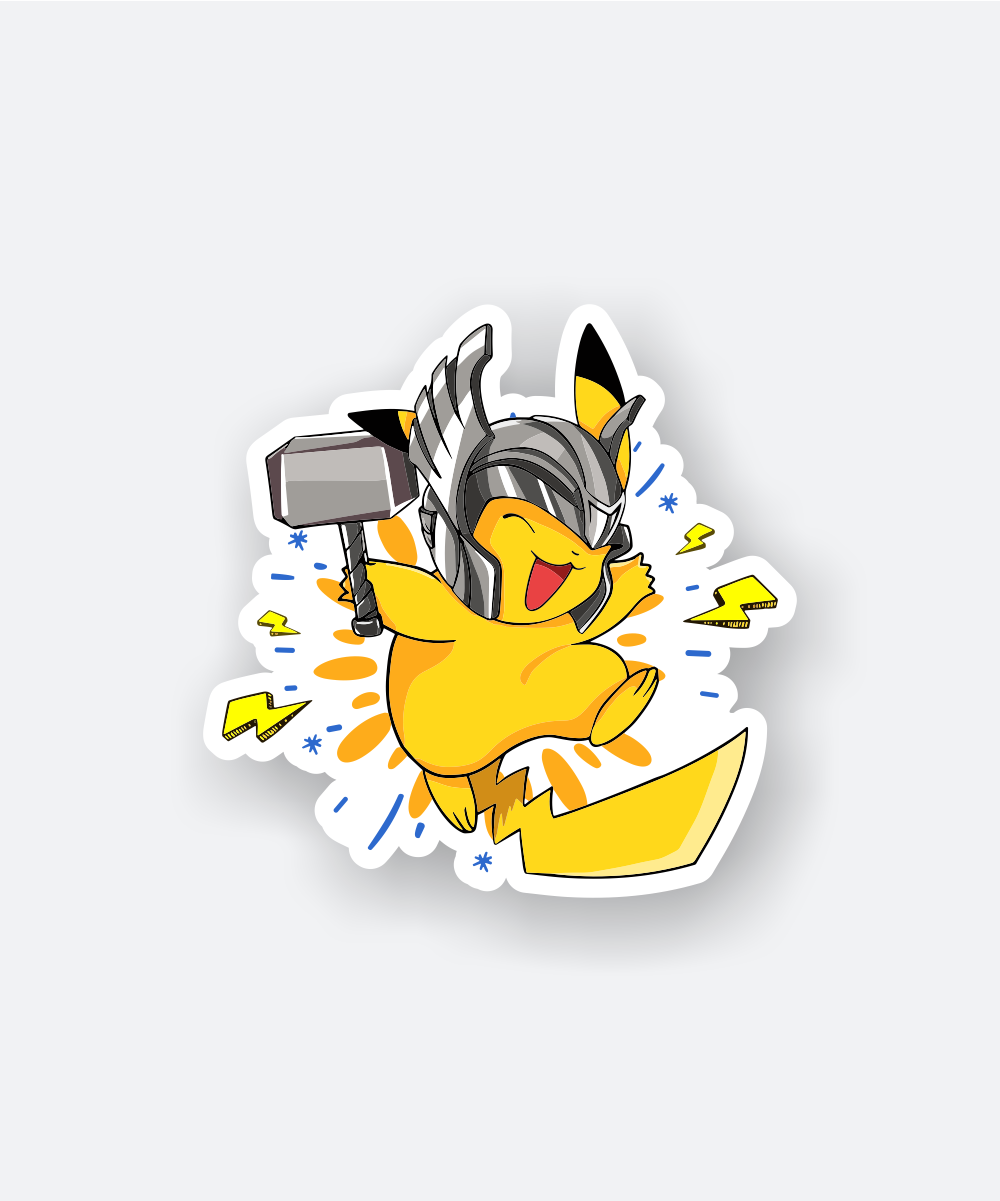 Armored Pikachu Sticker with Thor Helmet and Lightning Hammer 1 armored pikachu sticker