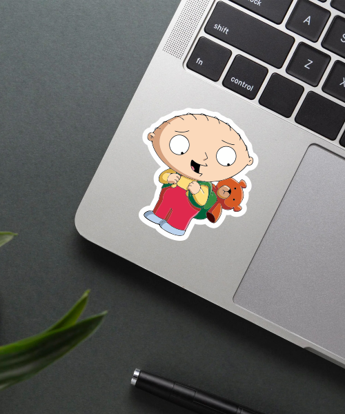 stewie griffin backpack vinyl sticker on phone case showing bright colors and cute design