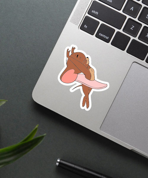 dancing jerry sticker on laptop surface showing cute cartoon character