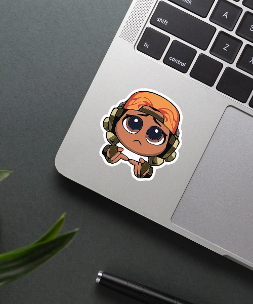 Cute Raze sticker on a laptop.