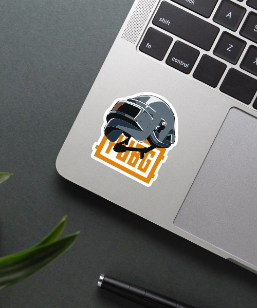 PUBG helmet sticker on a gaming console.