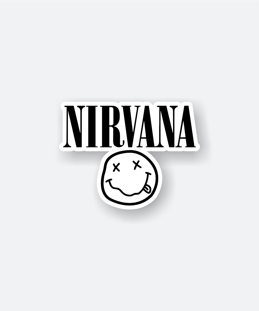 Nirvana Music Sticker with Smiley Face Logo in Black and White 1 nirvana music sticker
