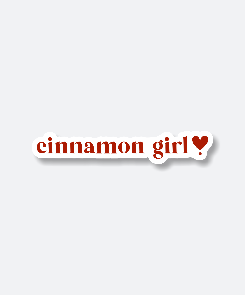 Cinnamon Girl Red Text Sticker with Heart Accent in Classic Font 1 cinnamon girl sticker