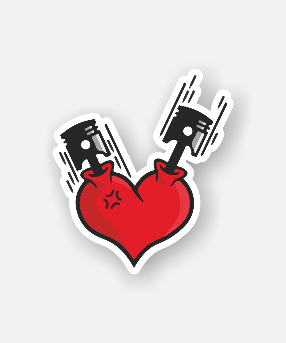 engine lover sticker heart with pistons moto enthusiast