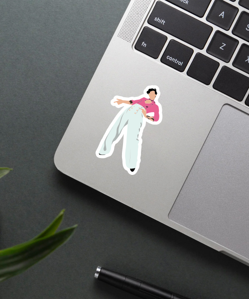 harry styles dance sticker on laptop surface showing vibrant colors and clear details