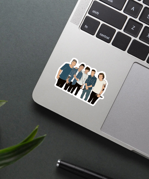 one direction group sticker on laptop surface showing natural colors and clear details