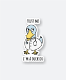 ducktor sticker with cute blue duck in doctor coat