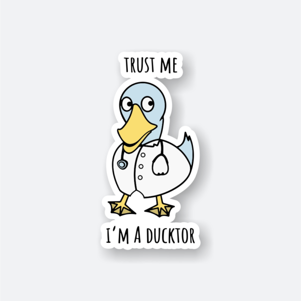 ducktor sticker with cute blue duck in doctor coat
