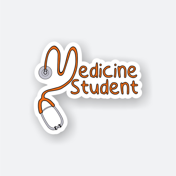 medicine student sticker with orange stethoscope lettering