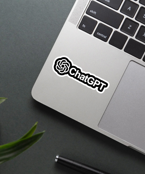 chatgpt logo sticker in black and white applied on laptop surface