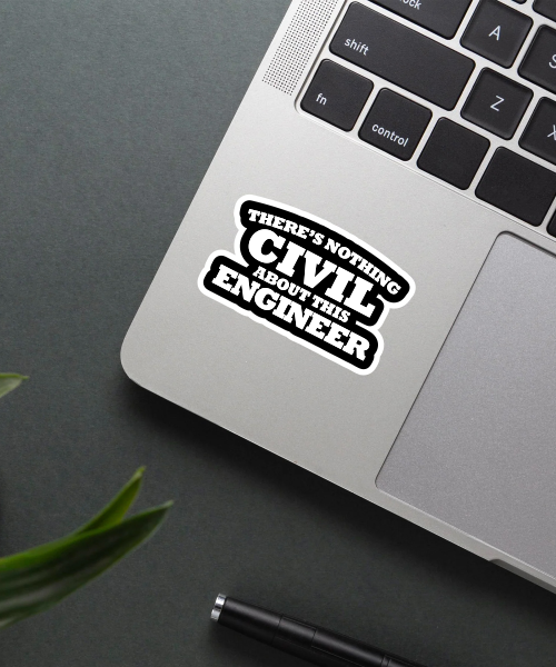 civil engineer sticker with bold white text on black background on laptop surface