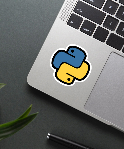Mockup of Python logo sticker applied on a laptop.