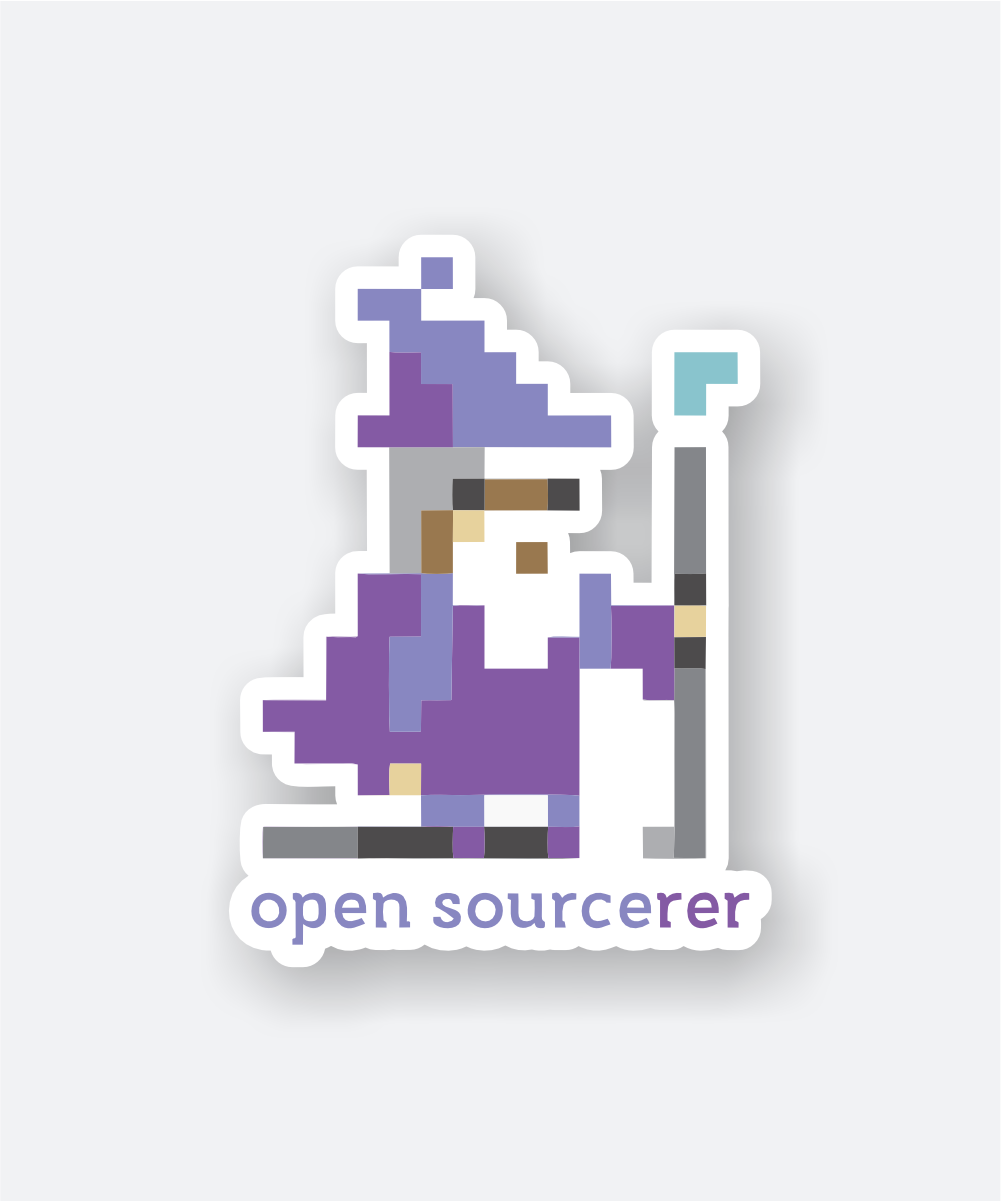 Trendy 8-Bit Open Sourcerer Sticker for Gamers 1 8-bit open sourcerer sticker