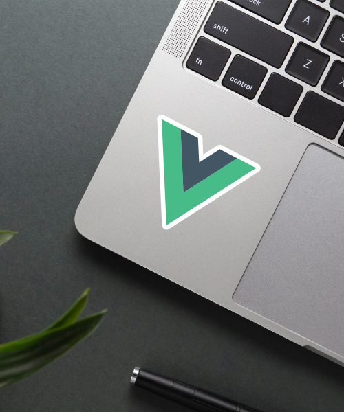 Mockup of the VueJS Sticker on a laptop.