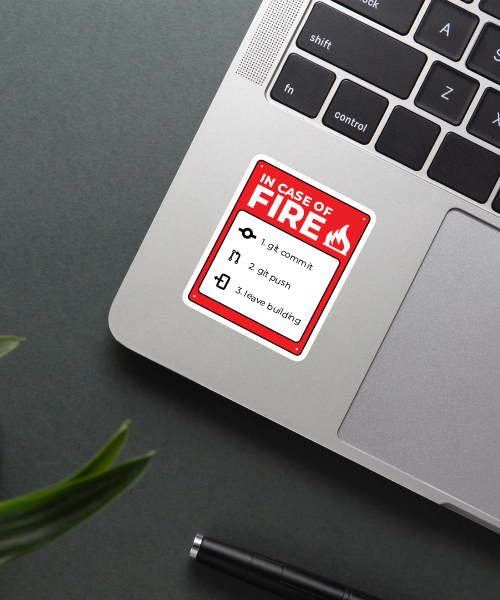 Mockup of In Case of Fire Sticker on a laptop