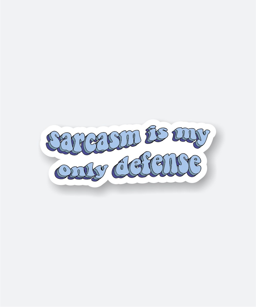 Sarcasm Is My Only Defence Sticker with Retro Blue Bubble Text 1 sarcasm is my only defence sticker