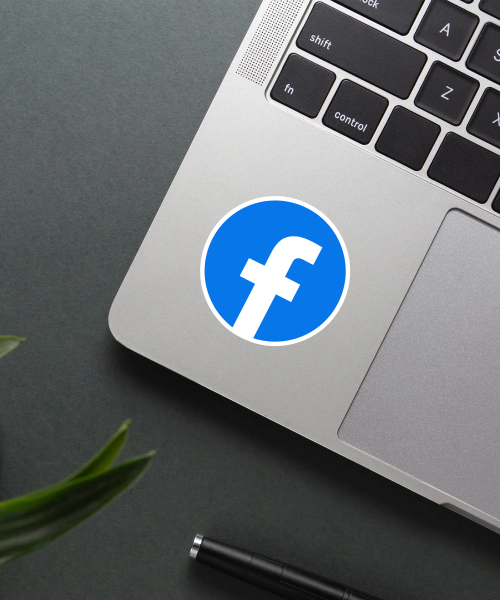 facebook logo vinyl sticker on laptop surface showing vibrant blue and white colors