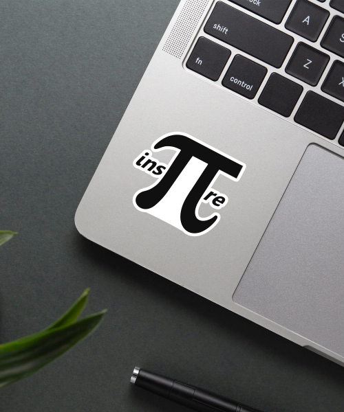 inspire pi sticker on notebook cover showing black pi symbol and text