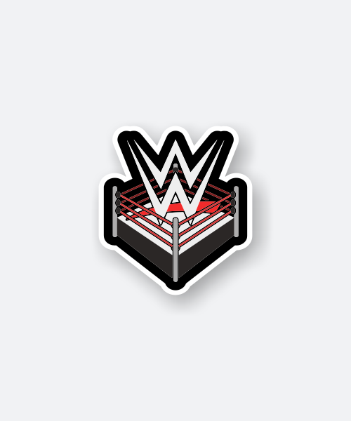 WWE sticker showcasing the iconic logo and wrestling ring.