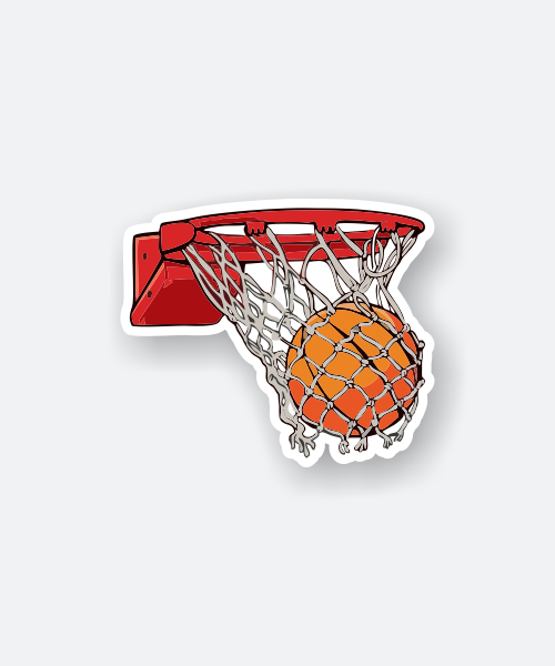 Basketball Sticker showcasing a hoop and ball.