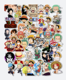 one piece sticker pack on laptop surface showing pirate character stickers