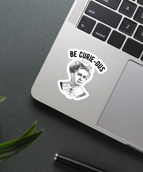 be curious sticker sticker on a laptop