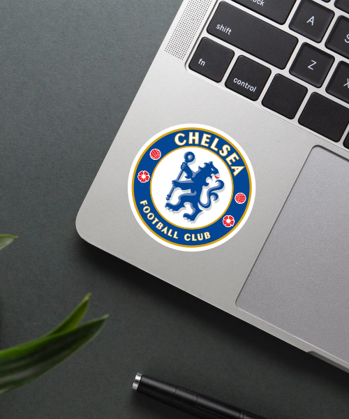 Mockup showing Chelsea Logo Sticker on a laptop.