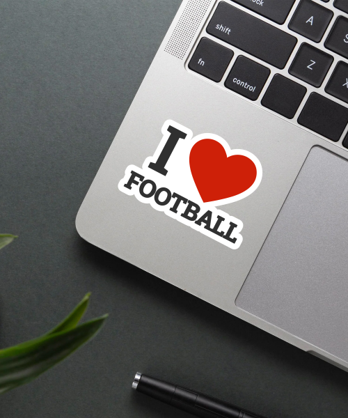 Mockup showing I Love Football Sticker on a laptop.