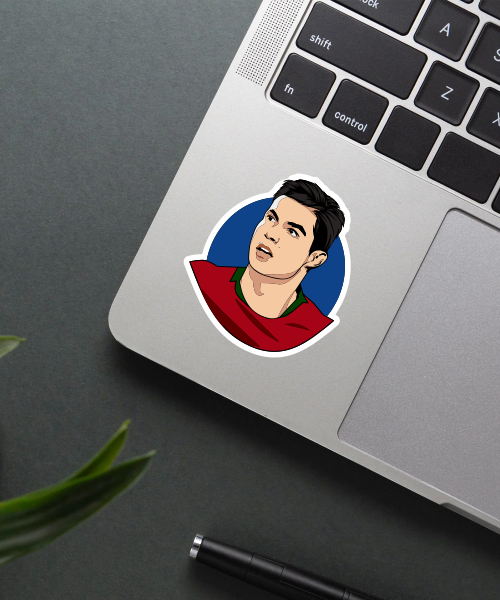 Mockup of Ronaldo Young sticker on a laptop.