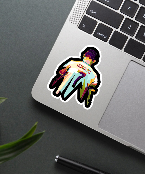 Mockup of Ronaldo 7 sticker on a laptop.
