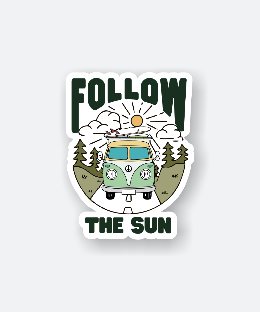 Follow The Sun Sticker Green Van Road Trees Travel Vibe 1 follow the sun sticker
