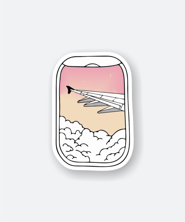 First Flight Sticker Flight Travel Sticker with Sunset Sky and Plane Wing - Devise Store