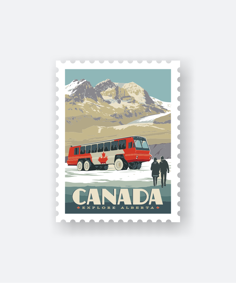 Travel Sticker Alberta Canada Snow Mountains Red Bus 1 travel sticker alberta